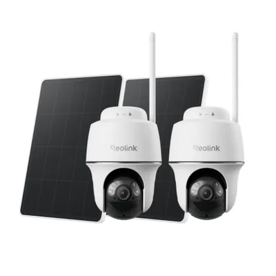 Obrázok produktu pre Reolink Argus PT+Solar Panel, 2K+ 5MP batériová vonkajšia monitorovacia kamera PT, 2,4/5GHz WiFi, otočná a naklápacia, farebné nočné videnie, detekcia osôb/vozidiel, 2 balenia