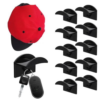 Produktbild von 10 Stück Selbstklebende Cap Wand Huthalter ohne Bohren Hut-Organizer, Schwarz