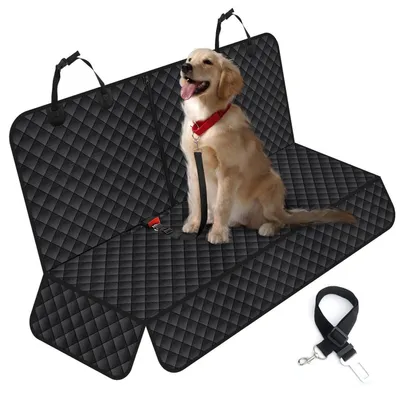 Obrázek produktu pro Podložka do auta pro psy, zadní sedadlo, rozměry 135x118 cm, voděodolná, odolná proti poškrábání, s bezpečnostním pásem pro psa