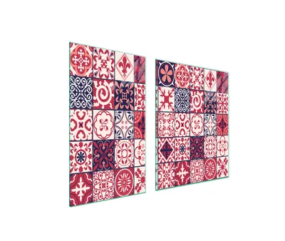 Produktbild von Herdabdeckplatten 2 teilig 100x52 Glaskeramikkochfeld Abdeckung Glas Schneidebrett Mosaik Rot