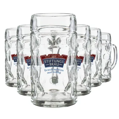 Produktbild von 6x Stiftungsbräu Krug 0,5l | Traditioneller Bierkrug für echte Bierliebhaber | Robustes Glas, für Zuhause, Gastro und gesellige Runden