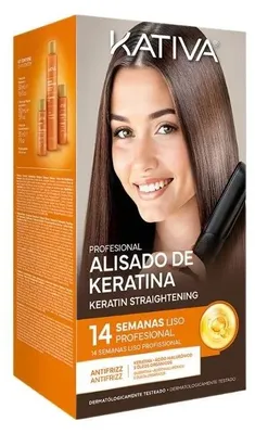 Imagen del producto de Kativa Profesional: Kit de alisado brasileño con keratina, 4 piezas