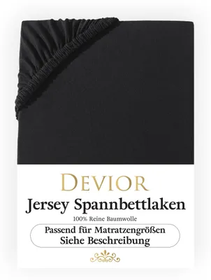 Produktbild von Devior Jersey Spannbettlaken 180x200 - 200x200 cm schwarz Bettlaken 100% Baumwolle bis 22cm Matratzenhöhe Gummizug