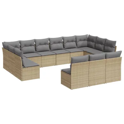 Image de vidaXL Ensemble de 13 canapés de jardin avec coussins Beige Poly Rattan