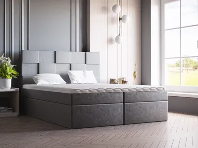 Zdjęcie produktu dla Łóżko na sprężynach skrzyniowych GINA 160x200 Łóżko tapicerowane z dwiema szufladami i topperem 5 cm, tkanina na łóżko do wyboru