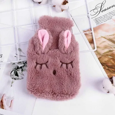Image de Bouteille d'eau chaude avec housse en forme de lapin amovible, en PVC, de couleur rose