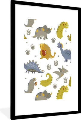 Produktbild von MuchoWow® MuchoWow® Gerahmtes Poster Dinosaurier - Kinder - Design - Jungen - Mädchen - Kinder 60x90 cm - Poster mit zchwarzem Bilderrahmen - Dekoration - Wandposter Wohnzimmer - Hochwertig