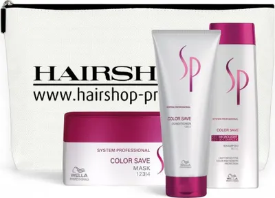 Produktbild von Wella SP System Professional Color Save Geschenkset Shampoo 250ml + Conditioner 200ml + Mask 200ml + Kosmetikbeutel gratis