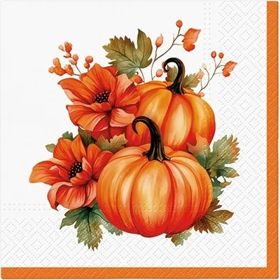 Produktbild von 20 Servietten Pumpkin with Flowers - Kürbisse an Blumen 33x33cm