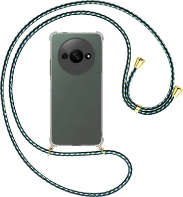 Produktbild von Handykette Backcover-Schutzhülle mit Band (Metall goldfarben) für Xiaomi Redmi A3 - grün/blau/weiß