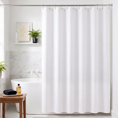 Produktbild von Textil Duschvorhang Wannenvorhang wasserabweisend Waffelstoff inkl. 12 Ringe 180x200cm Weiß