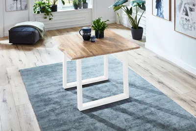 Produktbild von Esstisch Baumkante Akazie eichenfarben 80 x 80 weiß NOAH