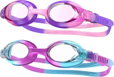 Productafbeelding van Zwembadbril voor kinderen, jongens en meisjes, met UV-bescherming, kleur roze + paars (2-delige set)