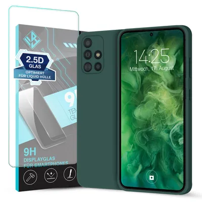 Produktbild von Hülle für Samsung Galaxy A51 mit 9H Displayglas Displayschutz Case Cover Bumper Smartphone Softgrip Schutzhülle Farbe: Grün