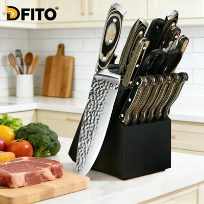 Immagine prodotto di Set di coltelli da cucina, 15 pezzi - Porta coltelli nero - Coltelli in acciaio inossidabile - Set completo