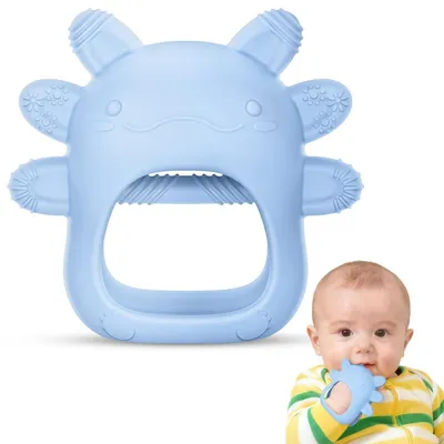 Image de Anneau de dentition pour bébé, en silicone sans BPA, couleur bleue, pour les enfants de 3 à 12 mois