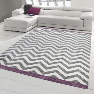 Produktbild von Teppich Wohnzimmer modern Skandinavisches Design in Lila Creme Grau Größe - 140 x 200 cm