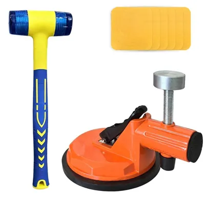 Immagine prodotto di Kit di riparazione per pavimenti, completo di martello in gomma e 6 tamponi adesivi