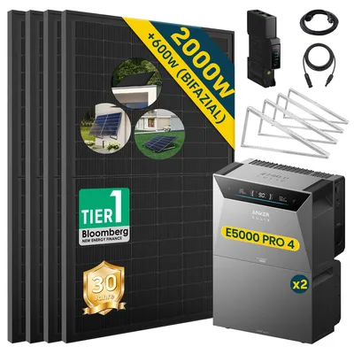 Produktbild von ALLDREI Balkonkraftwerke mit Speicher Anker Solix Solarbank 4 E5000 Pro & BP5000x2,Komplettset mit 4x500W Bifazialer Solarpanel & Smart Meter Gen 2