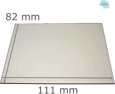 A rectangular piece of glass is shown on a white background with dimensions indicated by arrows and text.