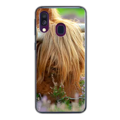 Produktbild von MuchoWow® Handyhülle Schutzhülle Hülle für Samsung Galaxy A40 Schottischer Hochländer - Hörner - Heidekraut Silikon Softcase Handy Hülle - Handy-Tasche