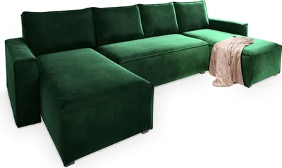 Produktbild von Masseno Ecksofa DENI mit Schlaffunktion U-Form, Sofa mit Bettkasten, Wohnzimmersofa, Couch, Soffa, Bettsofa, Couchgarnitur- Grün, MONOLITH 37