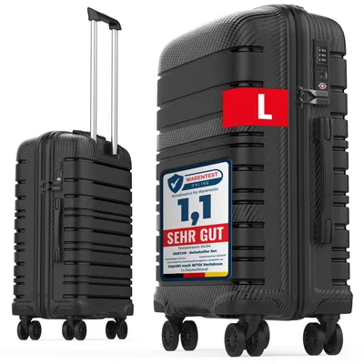 Produktbild von Hartschalenkoffer Reisekoffer L – Trolley Rollkoffer Groß mit 4 Rollen & TSA-Schloss, Schwarz, 64 x 44 x 24 cm, stabil & leicht