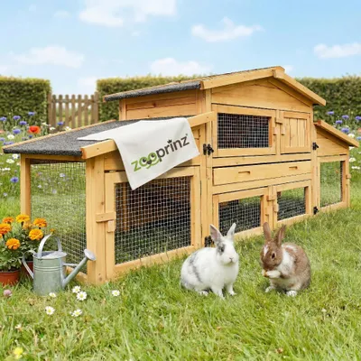 Produktbild von zooprinz Hasenstall Kaninchenstall Dorf Alm | mit Doppelauslauf | XXL | Massivholz | 180x72x62cm (BxHxT) | Wetterfest