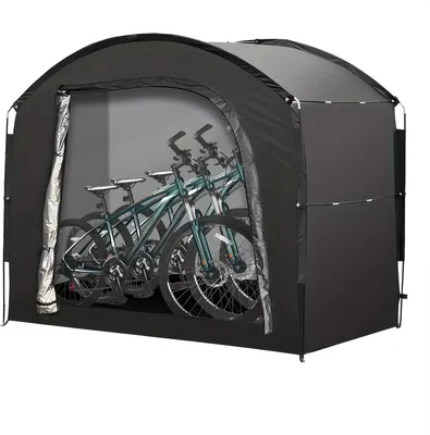 Productafbeelding van Fiets- en motorfietsopbergtent 210D – Waterdichte fietsenstallingsruimte voor 3 motorfietsen of 4 fietsen – Zilverkleurige coating voor bescherming buitenshuis