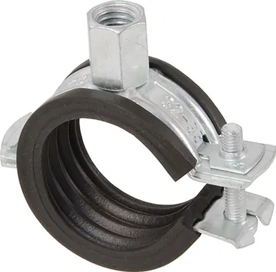 A single pipe clamp with a rubber lining, shown in isolation against a white background.