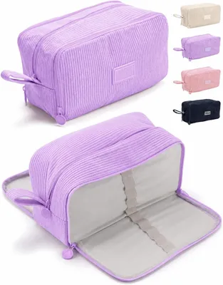 Obrázek produktu pro Pouzdro na psací potřeby (fialové), velké, s 3 přihrádkami. Taška na tužky vyrobená z plátěného materiálu, přenosná, vhodná do školy pro dívky i chlapce, do kanceláře, pro ženy, jako dárek