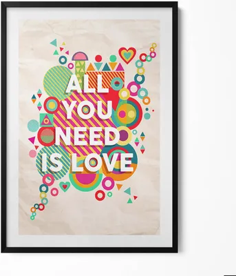 Produktbild von All you need is love - Bildunterschrift– Wandbild mit Rahmen – Gerahmtes Bild  – Wanddekoration – 70x100 cm –  Schwarz Rahmen