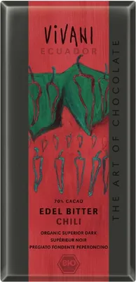 Obrázek produktu pro Čokoláda hořká s Chilli Bio vegan 100g Vivani 100 g VIVANI