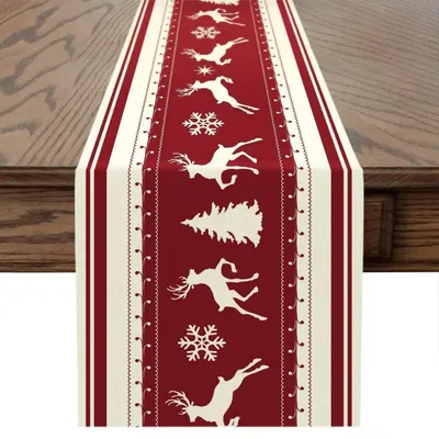 Produktbild von Tischläufer Weihnachten Leinen Hirschdekor 30 x 180 cm
