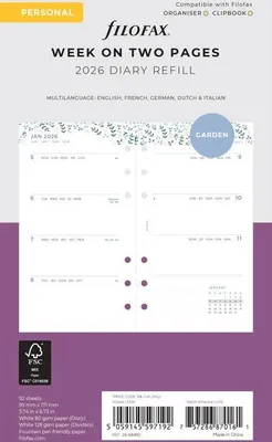Produktbild von FILOFAX Kalendereinlage 2026 - Personal - 1 Woche = 2 Seiten - Garden Illustrated Diary Refill Pack Personal  - 26-68492