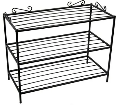 Image de Étagère à chaussures avec 3 niveaux 60x28x45cm Banc à chaussures Étagère Organiseur à chaussures Rangement à chaussures en métal noir