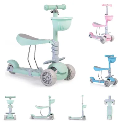 Produktbild von Moni Kinderroller Bubblegum 2 in 1, Höhe einstellbar, Sitz abnehmbar, 3 Räder grün