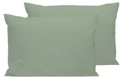 Image de Bleu Calin Lot de 2 Taies d'oreiller 100% Percale de coton - Sauge - 50x75cm