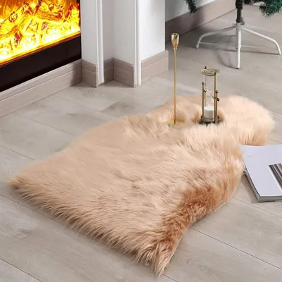 Image de Elzusha - Tapis en Fourrure artificielle, 75 x 120 cm - Tapis doux et moelleux, couleur beige