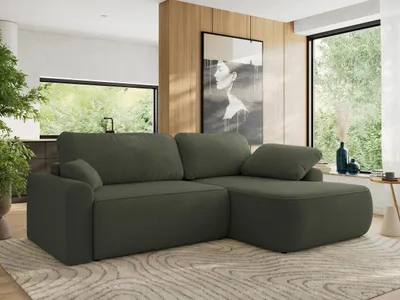 Produktbild von MKS MEBLE Ecksofa CUBO L-form, lose Kissen, Ecksofa 273x187x100 cm mit Schlaffunktion, Bettkasten - Grün Boucle - Rechts Seite