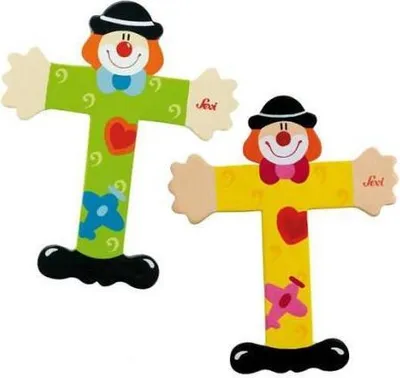 Produktbild von Trudi S.p.A., Trudi / Brandunit Sevi 81756 Holzbuchstabe T Clown 10 cm, Türbuchstaben für das Kinderzimmer, Alphabet lernen mit Holzspielzeug, hochwerti Sonstige