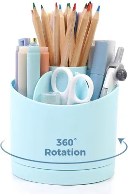 Produktbild von Unyqoos® Schreibtisch-Organizer, 360° drehbar, 7 Fächer, platzsparend, 12,7 x 9,7 cm – Stiftehalter für Büro & Zuhause