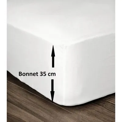 Image de Drap housse 100 % coton, 140 x 190 cm - housse de 35 cm - Blanc