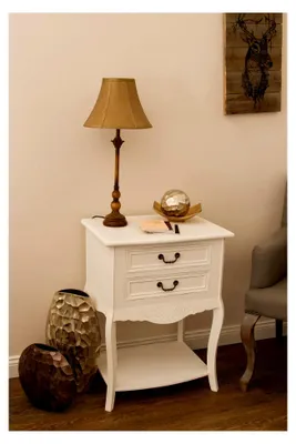 Produktbild von Nachttisch Beistelltisch weiß Antik Shabby Chic schmal massiv mit 2 Schubladen B 55 x H 73 x T 40 cm