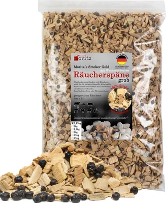 Produktbild von Moritz 0,85kg Räucherspäne Buche mit Wacholder grob 6 -12 mm Räuchern I Kalträuchern von Fisch Fleisch Wurst Käse Gemüse auch für BBQ I Grill - Räuchermehl