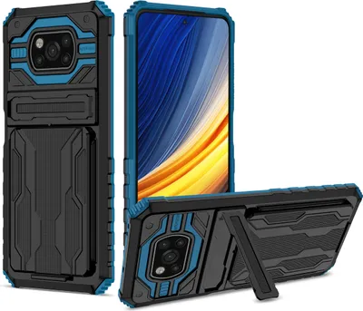 Produktbild von Xiaomi Poco X3 Hülle, Hybrid Robust Schutz Stoßfest Schutzhülle mit Kartenhalter Ständer für Xiaomi Poco X3 NFC / Poco X3 Pro Blau