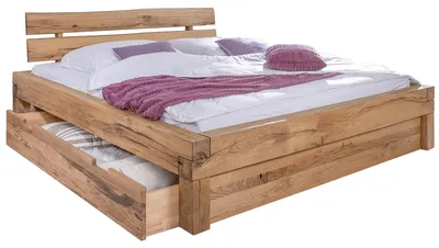 Produktbild von MASSIVMOEBEL24.DE Balkenbett mit Bettkasten Wildeiche 180x200 bianco geölt JANGALI #101