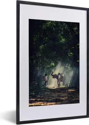 Produktbild von MuchoWow® MuchoWow® Gerahmtes Poster Elefant - Wald - Kinder 40x60 cm - Poster mit zchwarzem Bilderrahmen - Poster in Rahmen
