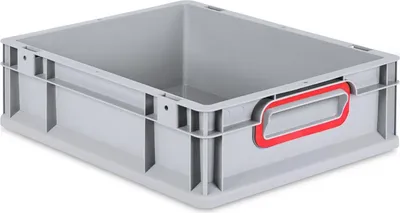 Immagine prodotto di Eurobox NextGen Color | A x L x P 12 x 30 x 40 cm | 11 litri | Maniglie rosse chiuse | Fondo liscio | Grigio | Contenitore Euro, scatola da trasporto, contenitore da trasporto, contenitore impilabile