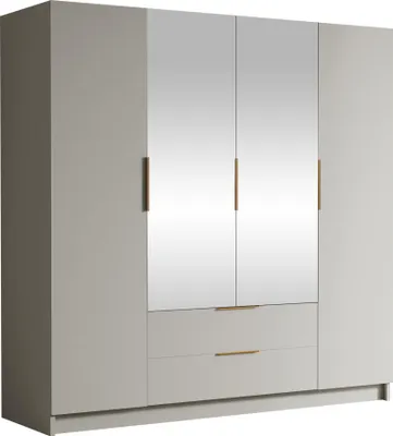 Produktbild von MIRJAN24 Kleiderschrank Sofia II 200, Schlafzimmer, mit Spiegel, Drehtürenschrank, mit Kleiderstange, Modern, Garderobenschrank, Metallgriffe (Farbe: Cashmere + Gold)